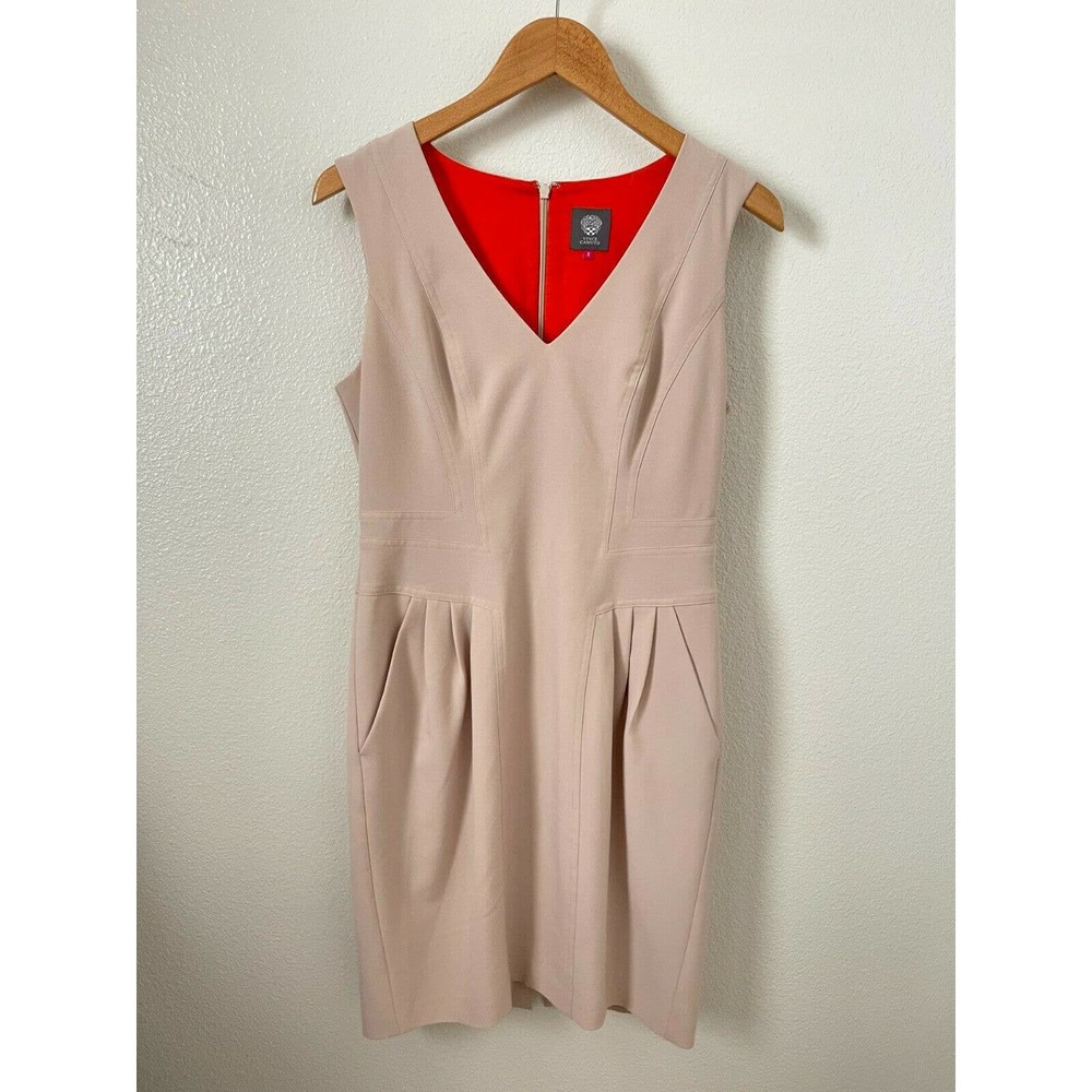 Vince Camuto Dress Sheath Lined Sleeveless Beige